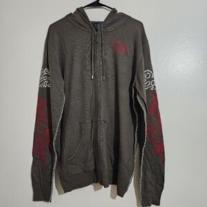 Ed Hardy by Christian Audigier Tiger Wool Blend Full Zip Hoodie Sweater